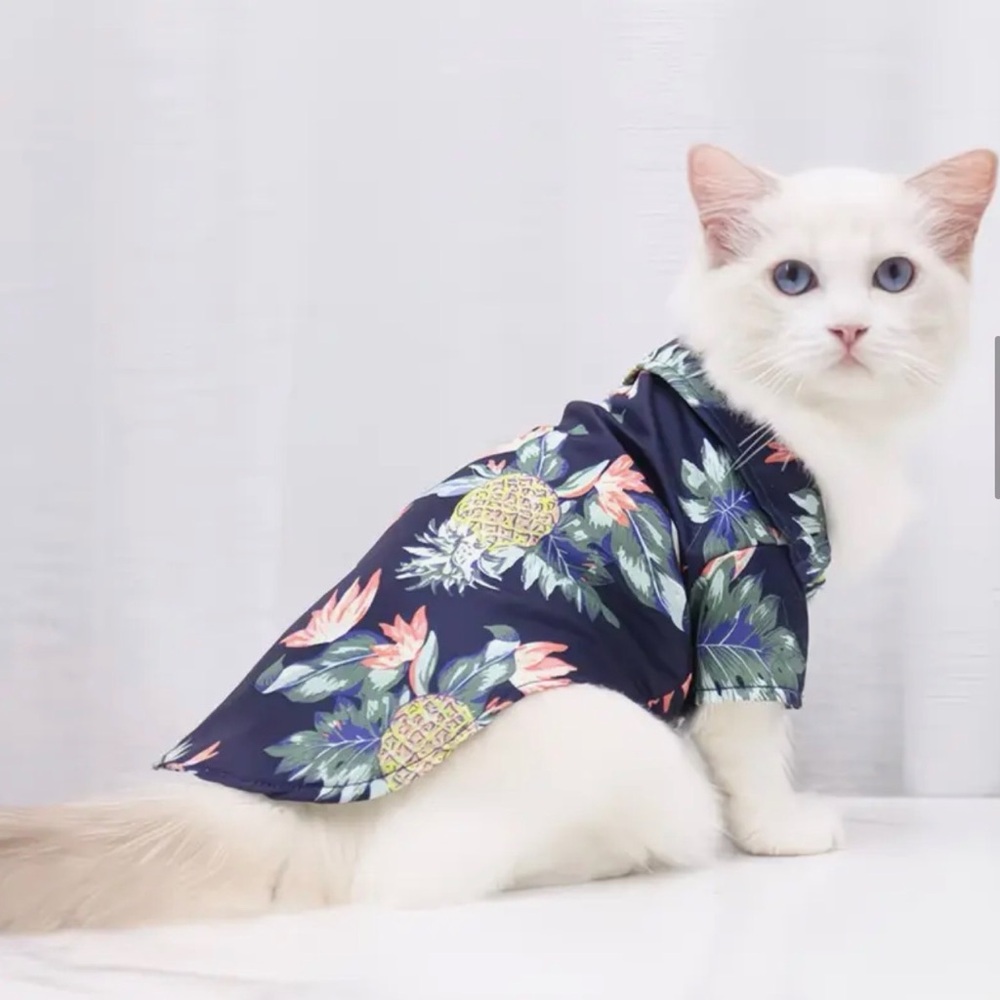2 pk Floral Hawaiian Shirt Pineapple Palm Tree Beach Cat or Dog Sz L - Picture 9 of 12